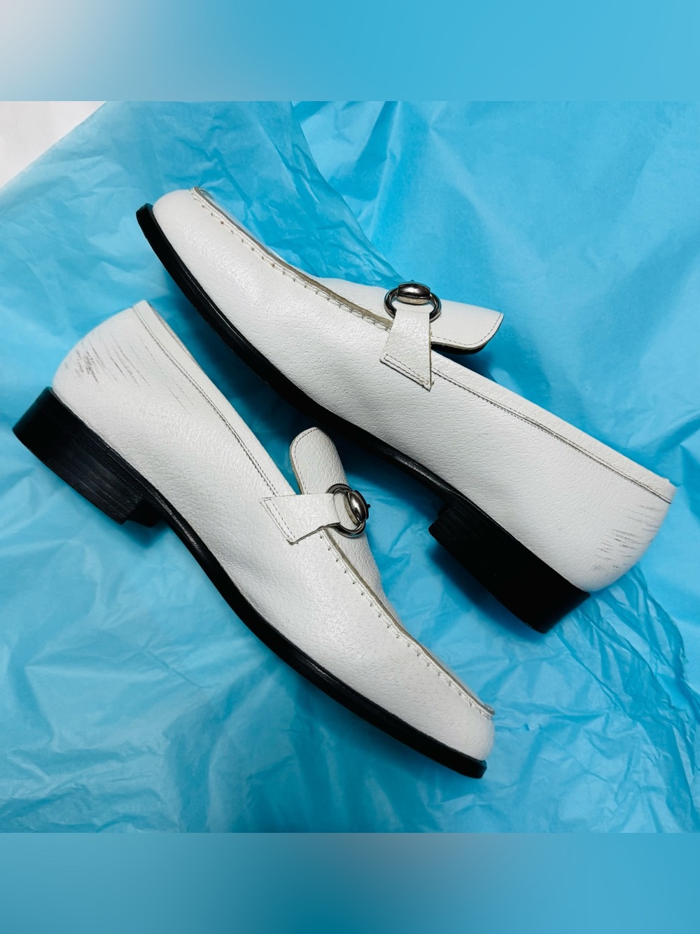 Gucci AUTHENTIC Vintage White Silver Horsebit Leather Loafers 36.5 Tom Ford RARE - Picture 7 of 16
